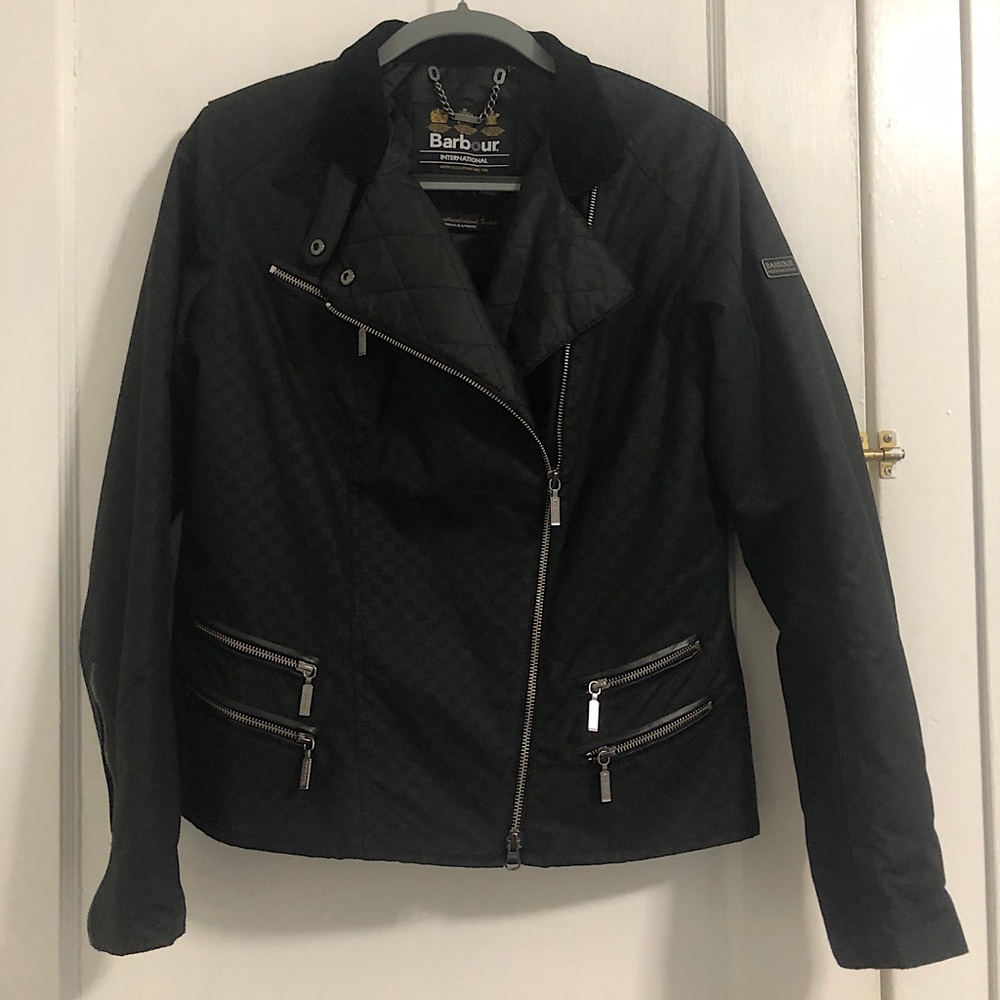 BARBOUR Deep Mill Waxed Cotton Moto Jacket Checkerboard Corduroy Coat